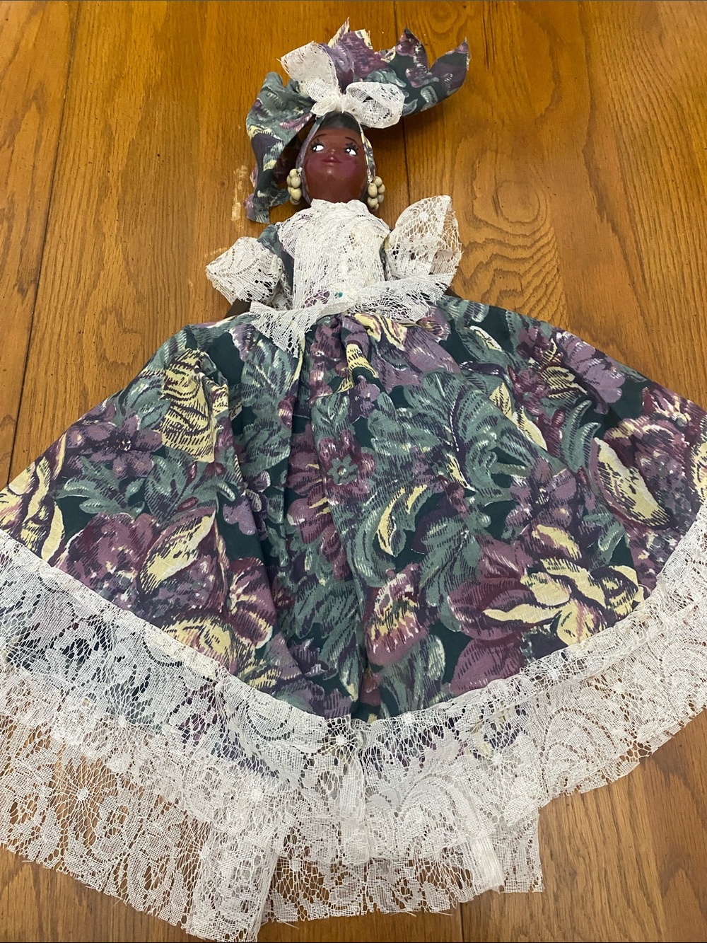Caribbean Souvenir Handcrafted Doll with Floral and Lace Dress